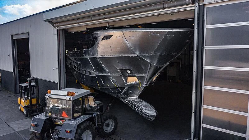 a large truck with a large trailer aboard BLUE JEANS Yacht for Sale