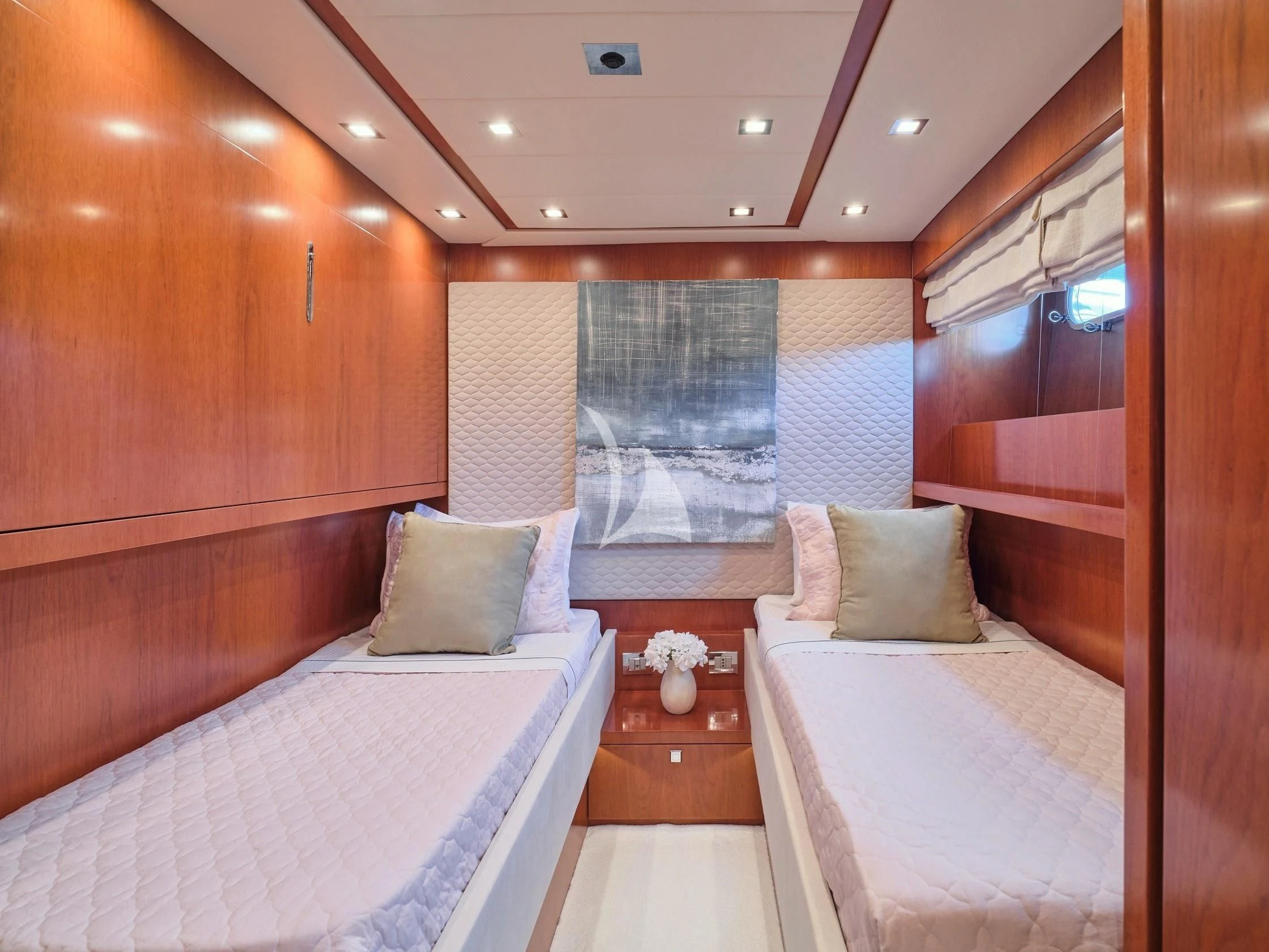 a room with two beds aboard BIANCA Yacht for Sale