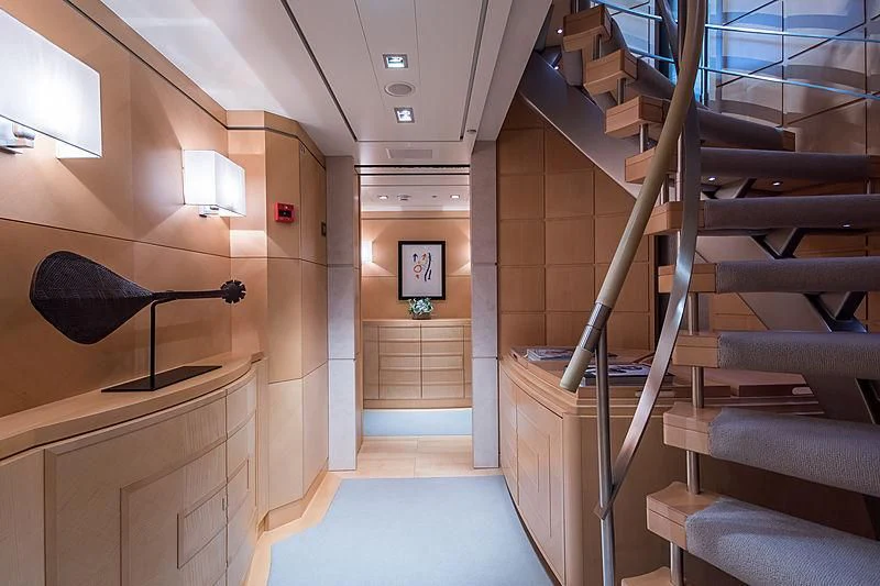 a staircase in a building aboard TRIPLE SEVEN Yacht for Sale