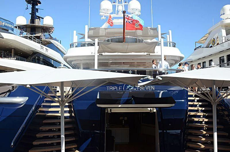 a boat on a dock aboard TRIPLE SEVEN Yacht for Sale