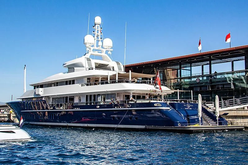 a large boat in the water aboard TRIPLE SEVEN Yacht for Sale