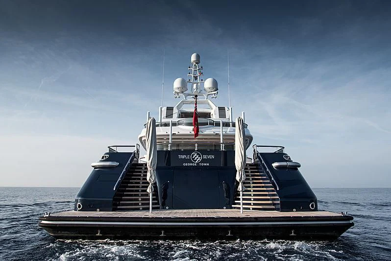 a large ship on the water aboard TRIPLE SEVEN Yacht for Sale