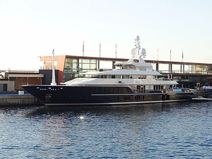 a large boat in the water aboard TRIPLE SEVEN Yacht for Sale
