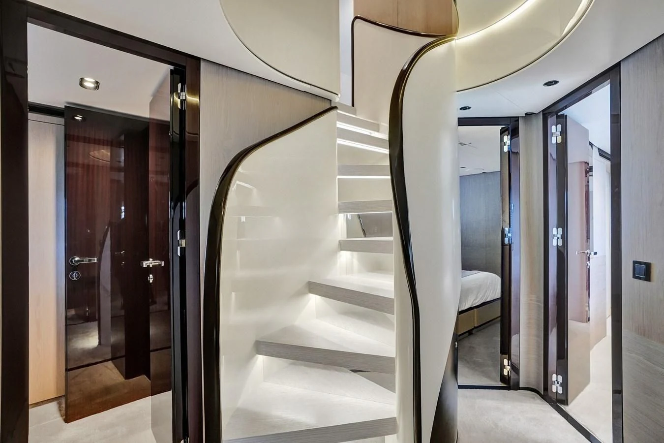 a hallway with doors aboard ENCHANTE Yacht for Sale