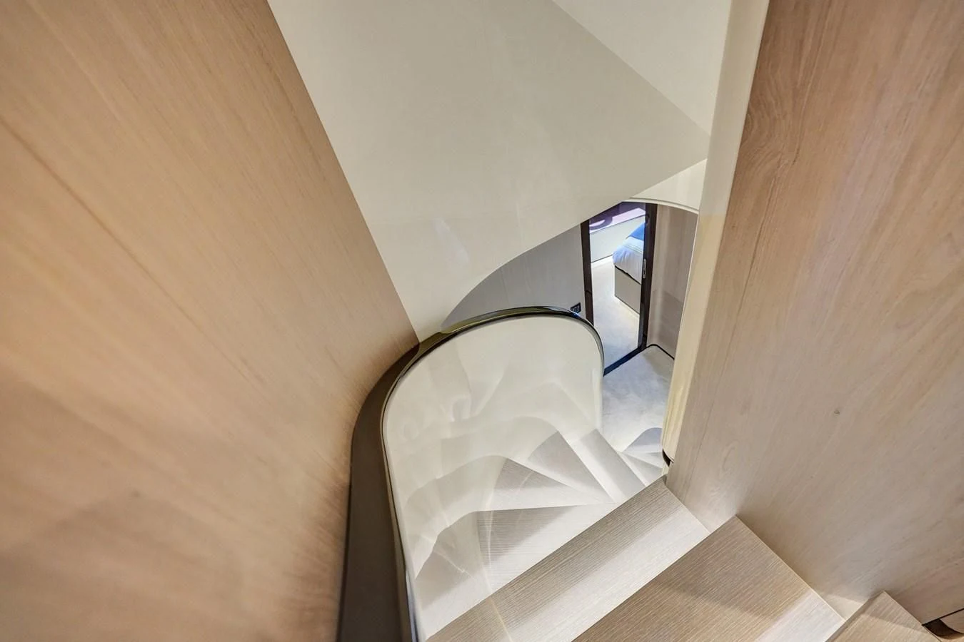 a bed with a white sheet on it aboard ENCHANTE Yacht for Sale