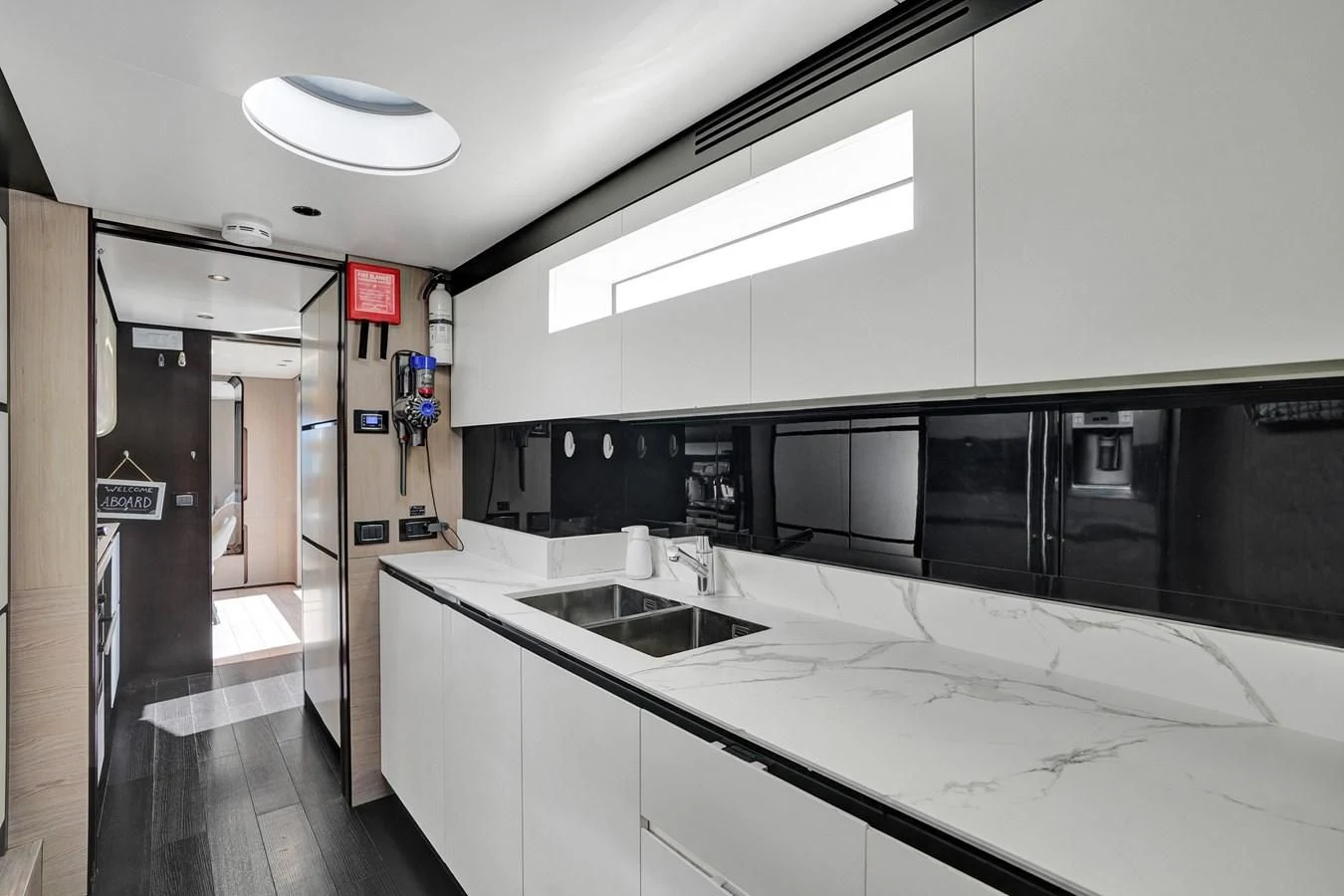 a kitchen with a large countertop aboard ENCHANTE Yacht for Sale