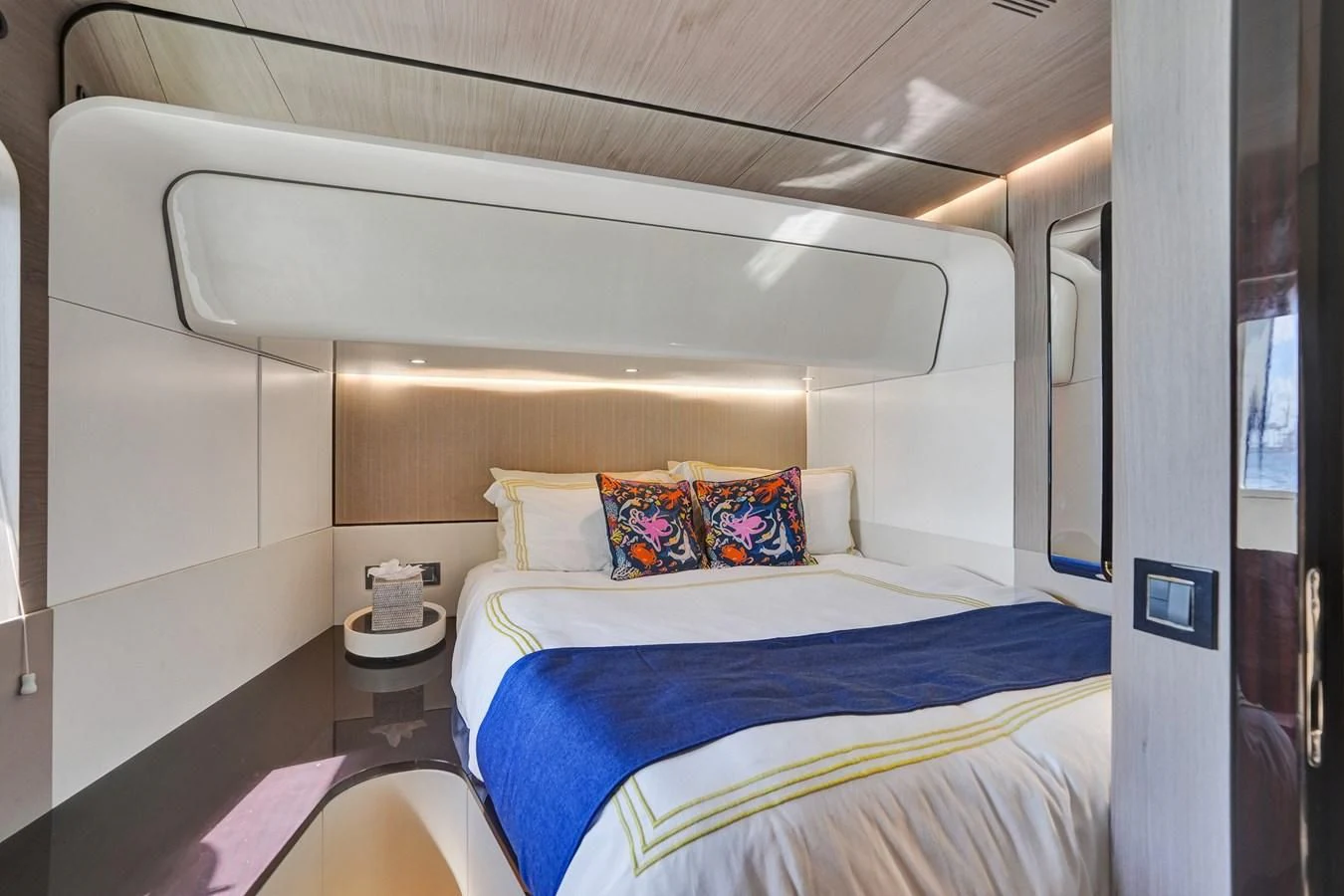 a couple of beds in a room aboard ENCHANTE Yacht for Sale