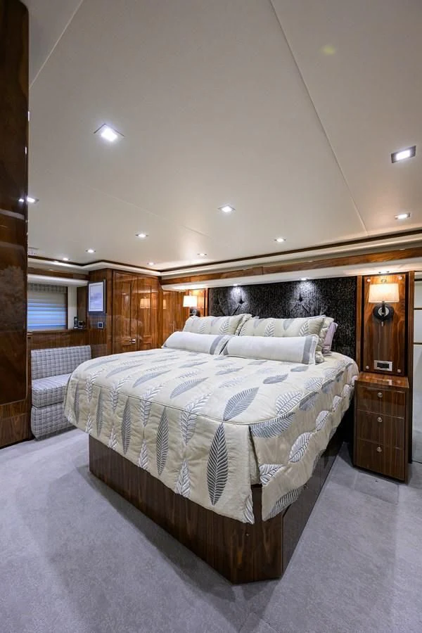 a large bed in a room aboard FORTY NINER Yacht for Sale