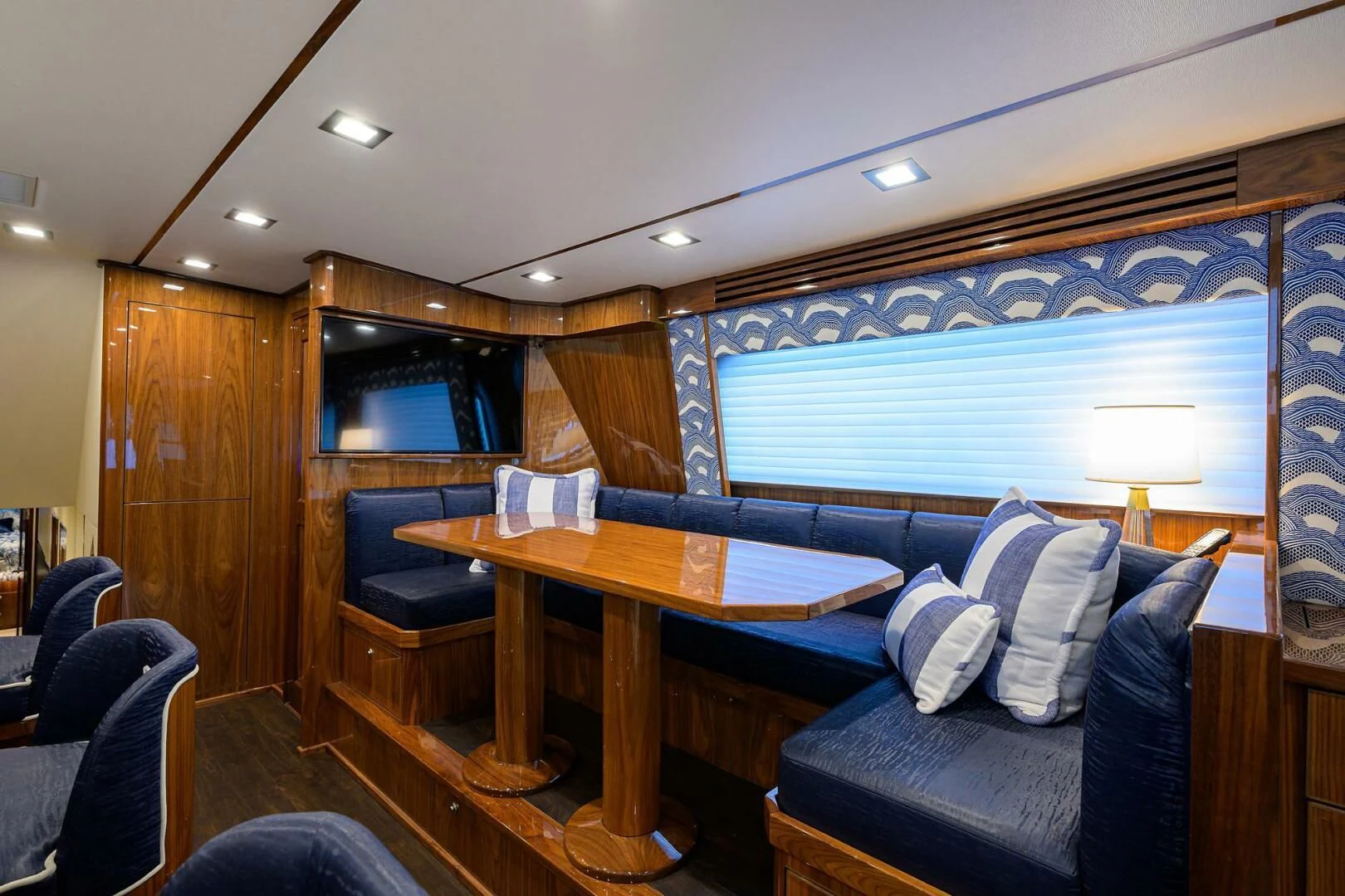 a living room with a couch and a table aboard FORTY NINER Yacht for Sale