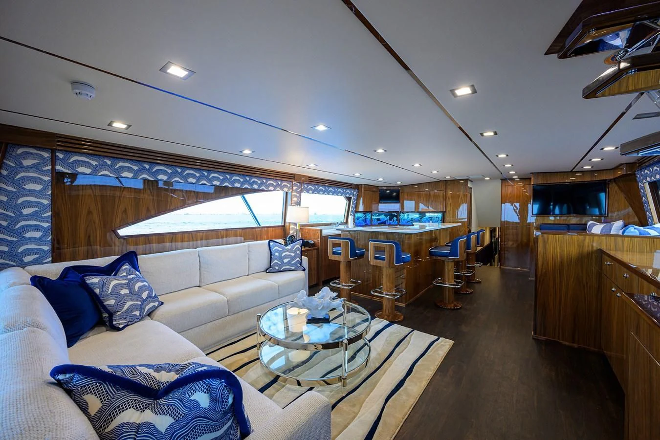 a living room with a large window aboard FORTY NINER Yacht for Sale