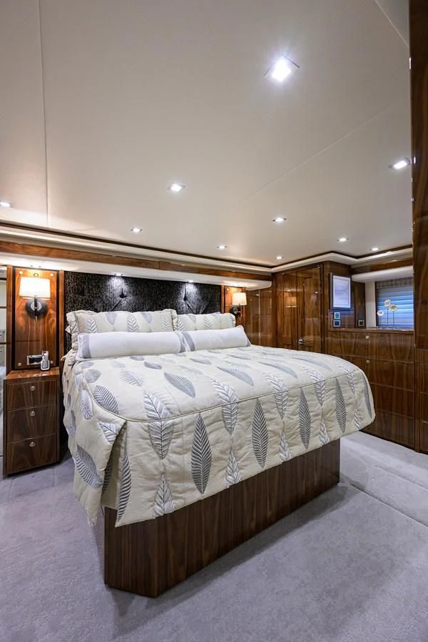 a large bed in a room aboard FORTY NINER Yacht for Sale