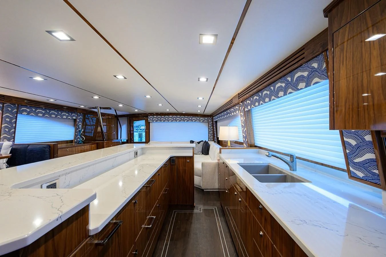 a large kitchen with a large countertop and a sink aboard FORTY NINER Yacht for Sale