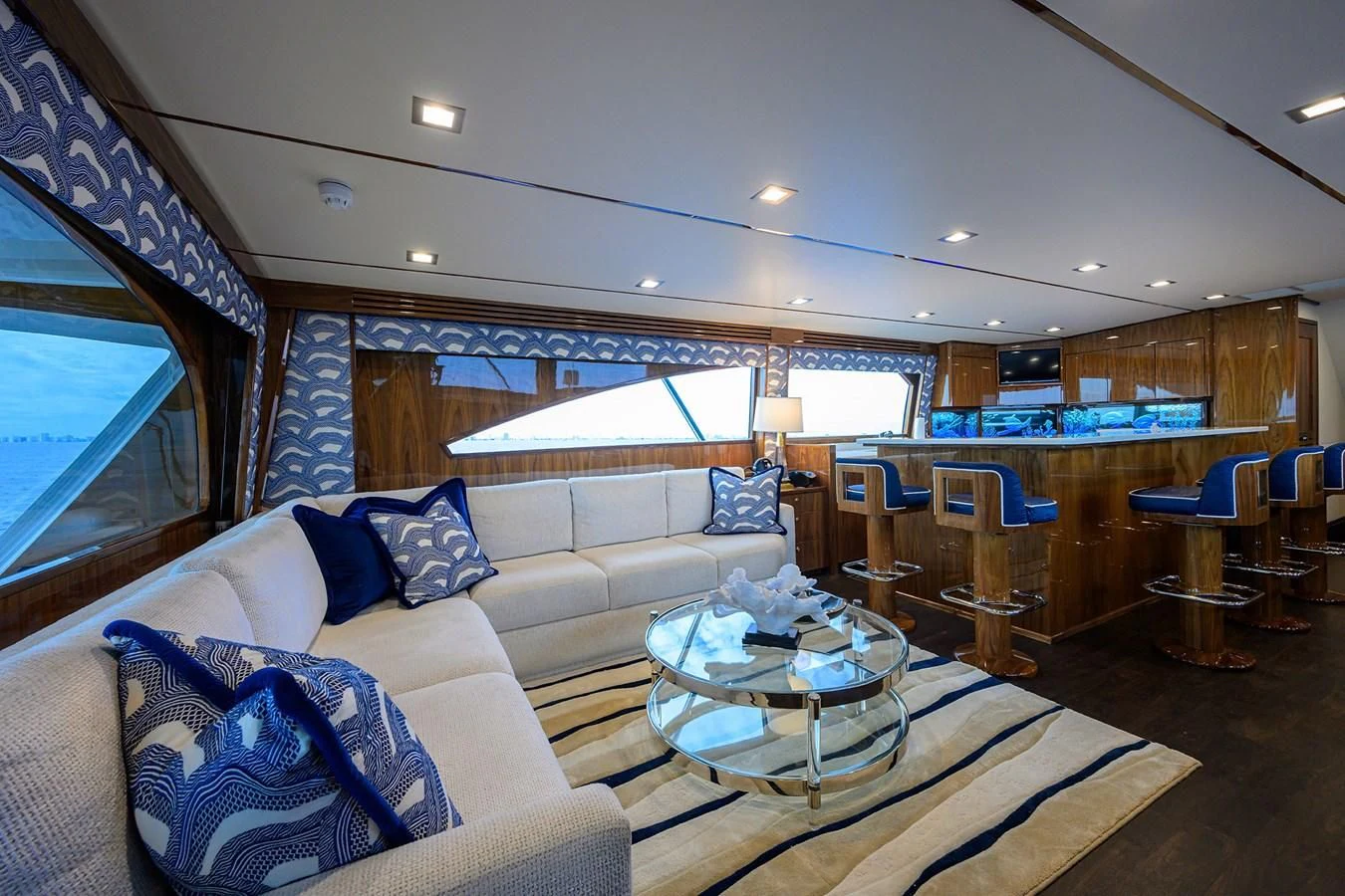 a living room with a large window aboard FORTY NINER Yacht for Sale