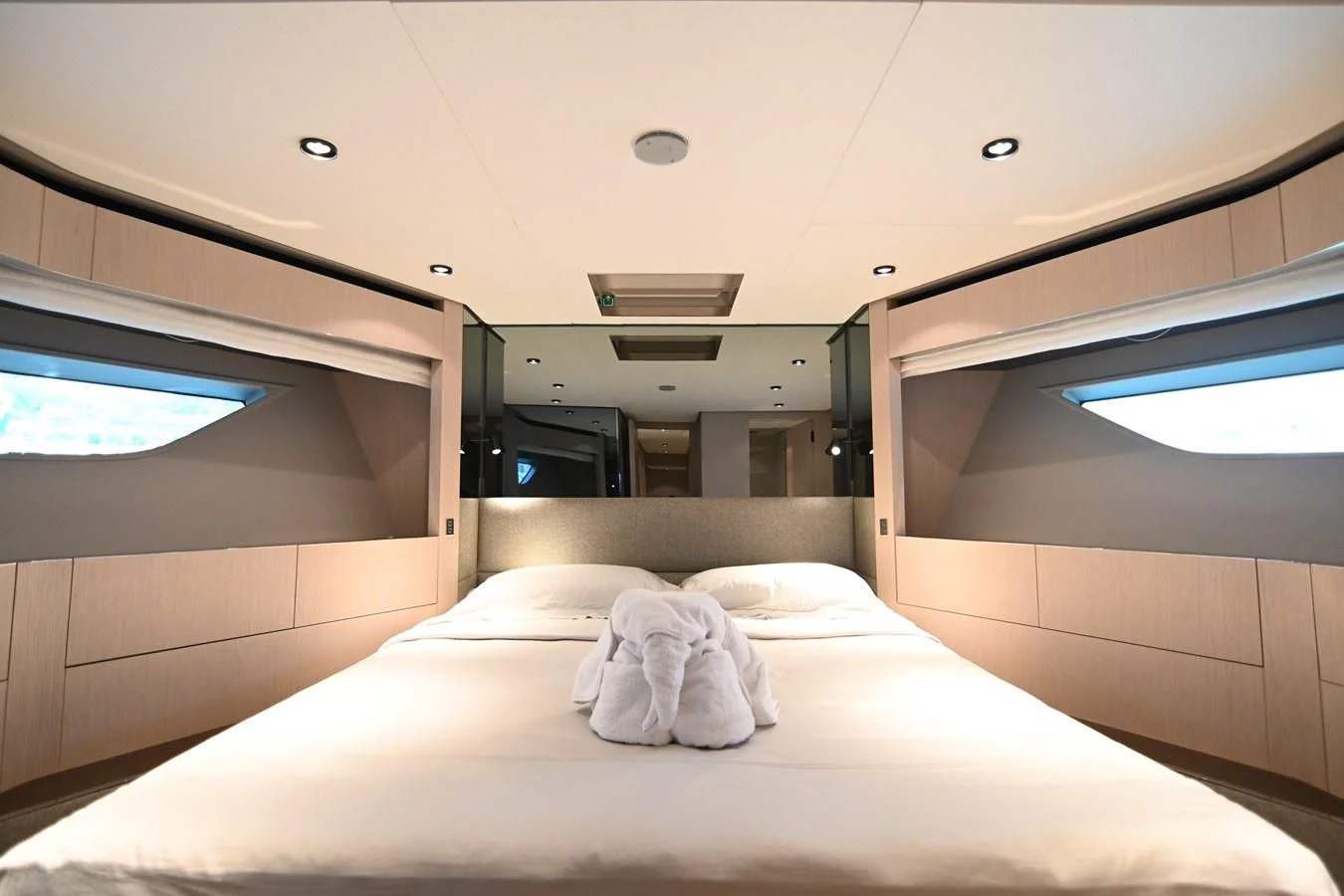 a bed in a room aboard JOYOUS JOURNEY Yacht for Sale
