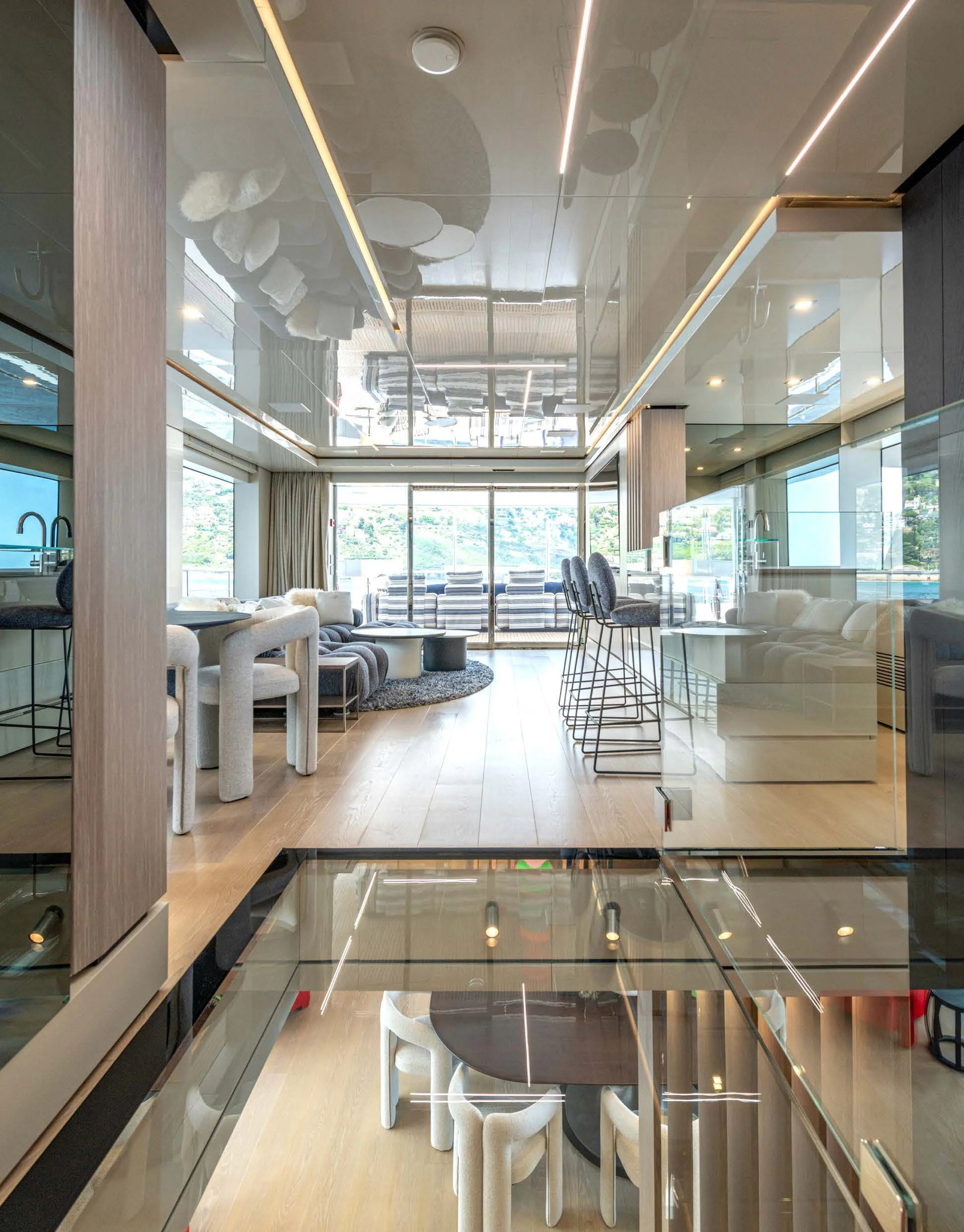 a room with a large glass floor aboard CARITA Yacht for Sale