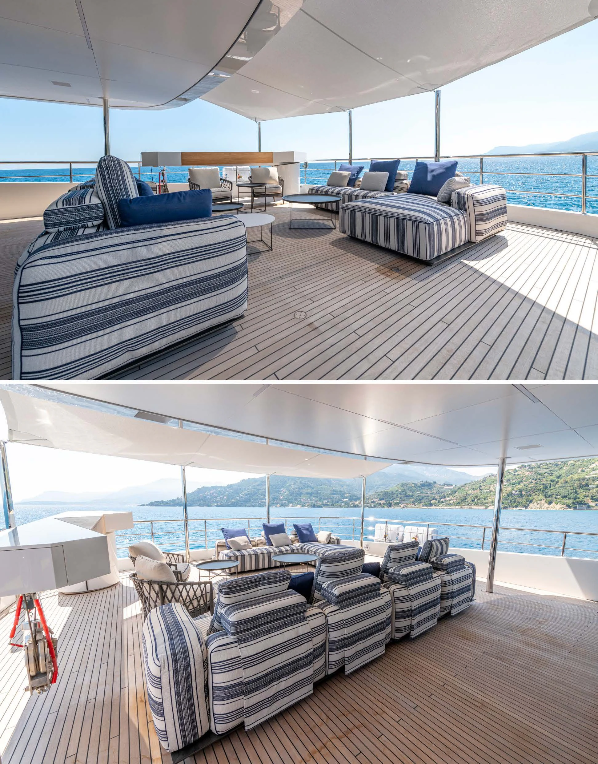 a large living room with a large balcony aboard CARITA Yacht for Sale