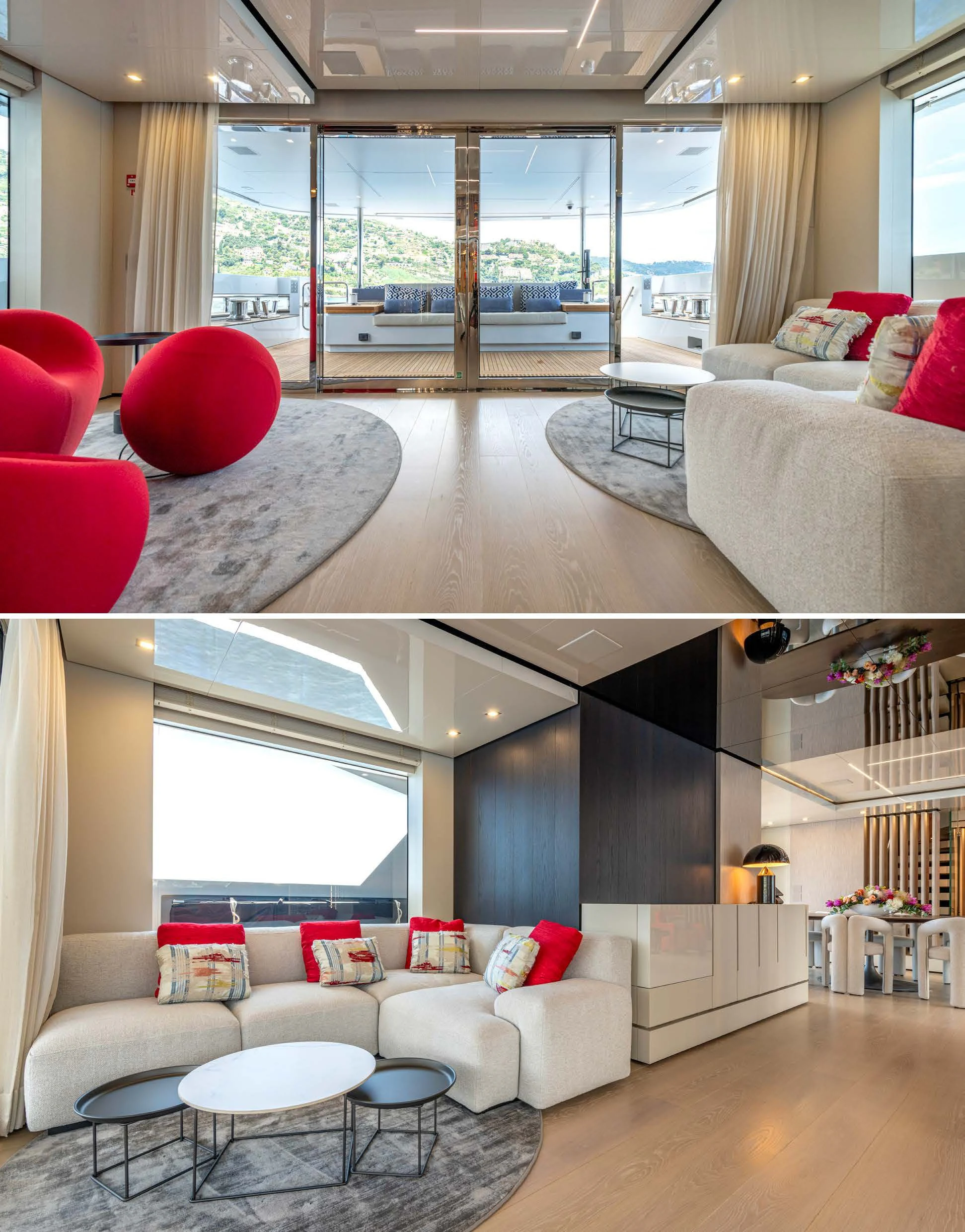 a room with a couch and a table aboard CARITA Yacht for Sale
