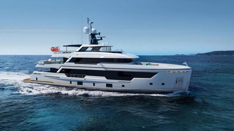 a white yacht on the water aboard CARITA Yacht for Sale