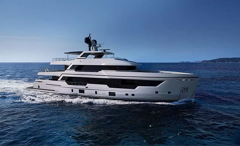 a white yacht on the water aboard CARITA Yacht for Sale