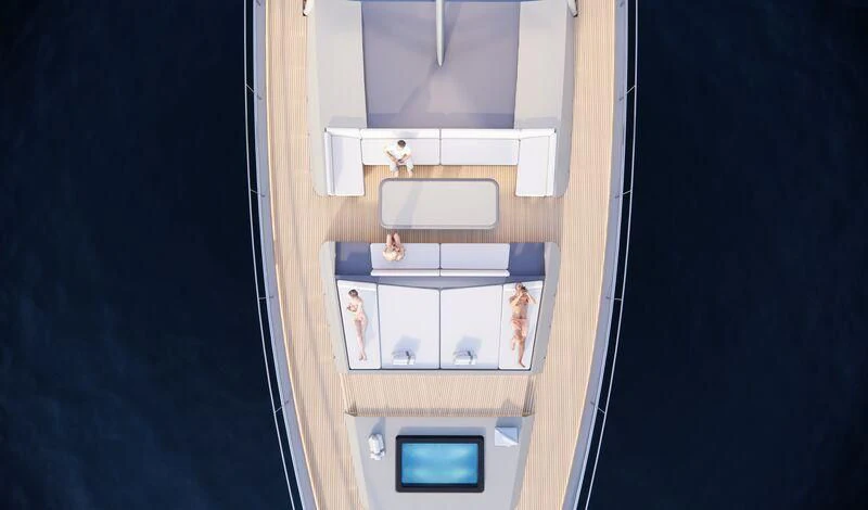 a cabinet with drawers and a television aboard BOA KINGDOM Yacht for Sale