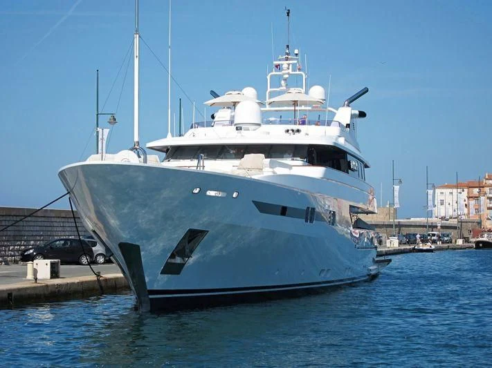 a large white boat aboard TURQUOISE Yacht for Sale