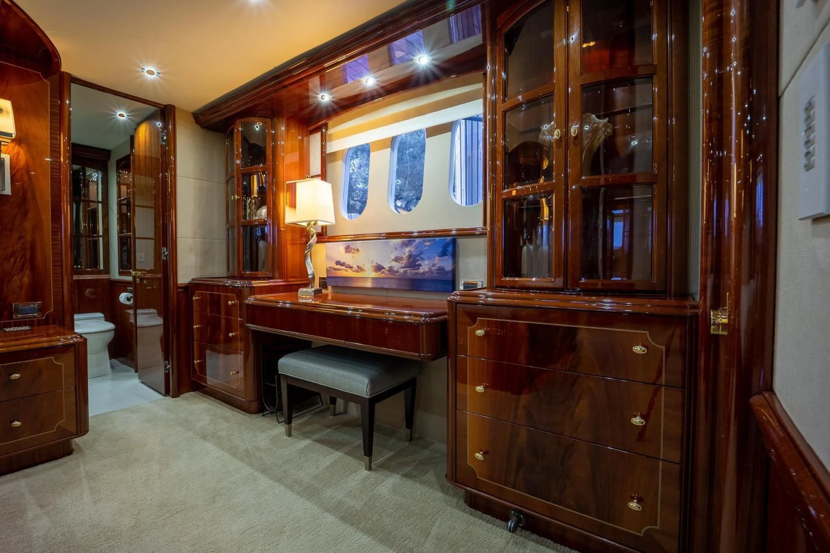 a room with a desk and a chair aboard CENTER RING Yacht for Sale