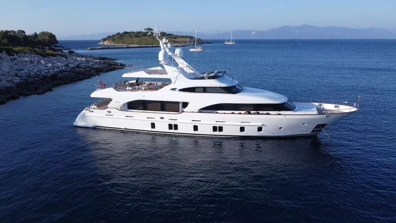 a white yacht in the water aboard MIAMAA Yacht for Sale