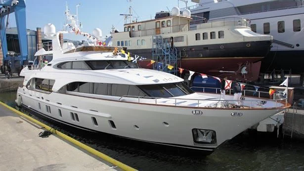 a large white boat aboard MIAMAA Yacht for Sale