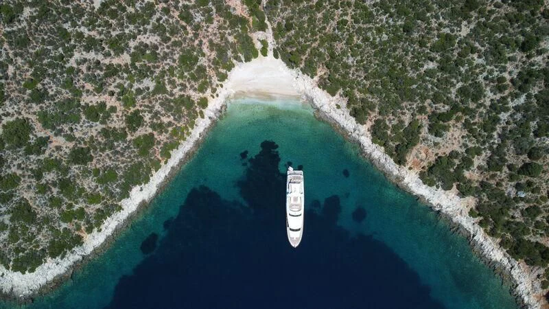 a view of a beach from above aboard MIAMAA Yacht for Sale