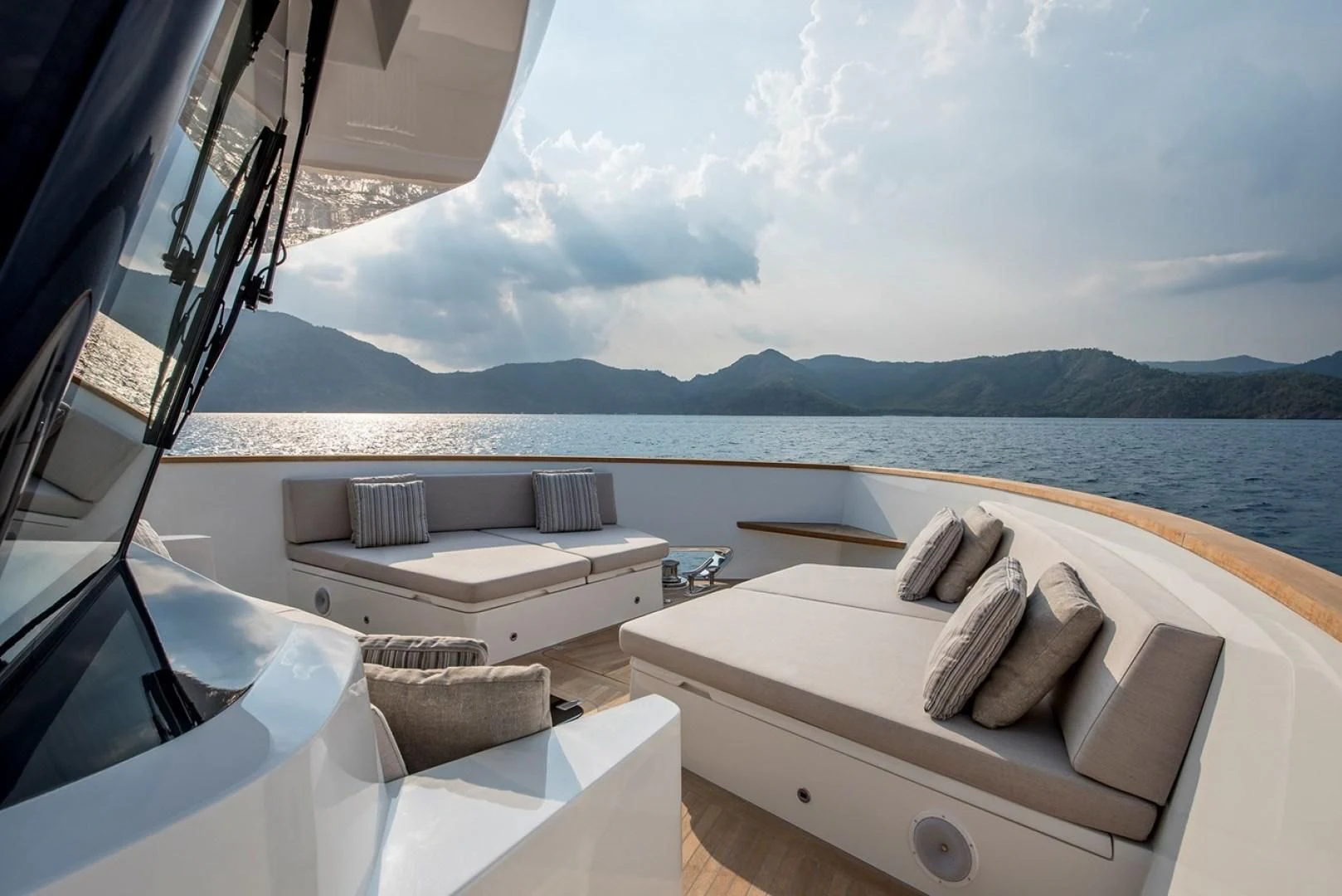 a room with a bed and a view of the ocean aboard NUMARINE 26XP/24 Yacht for Sale