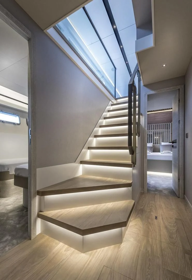 a staircase with a glass window aboard NUMARINE 26XP/24 Yacht for Sale