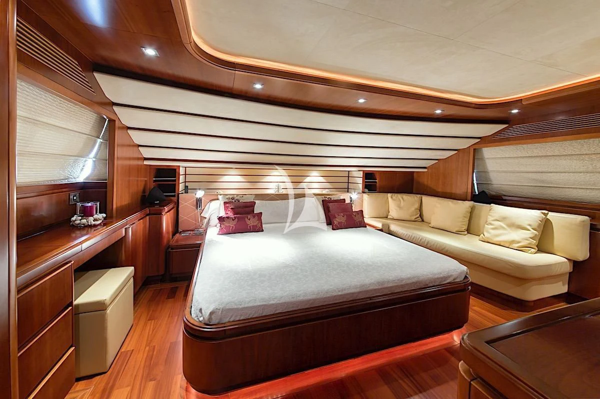 a bed in a room aboard ANNE MARIE Yacht for Sale