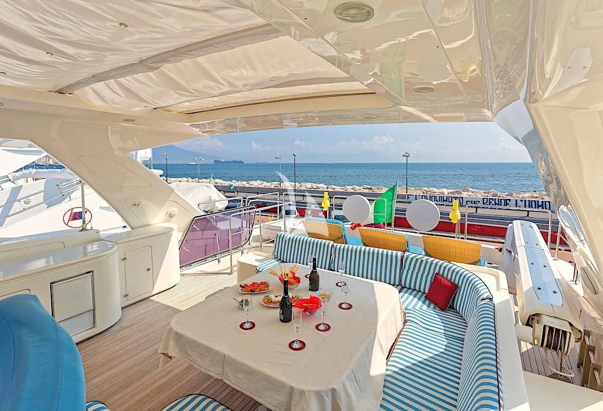 a room with a table and chairs aboard ANNE MARIE Yacht for Sale