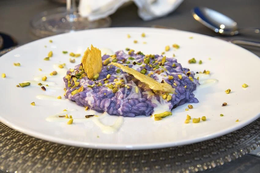 a plate of food aboard ANNE MARIE Yacht for Sale