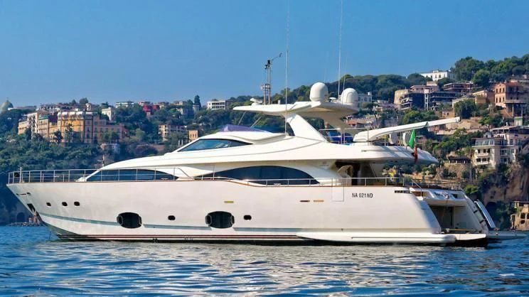 a white yacht in the water aboard ANNE MARIE Yacht for Sale
