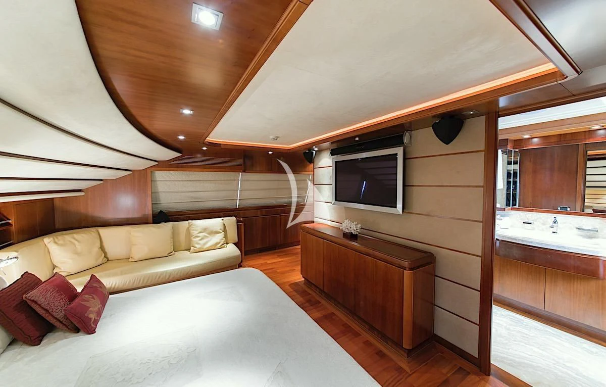 a modern looking living room aboard ANNE MARIE Yacht for Sale