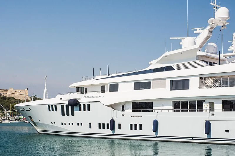 a large white yacht aboard ODESSA II Yacht for Sale