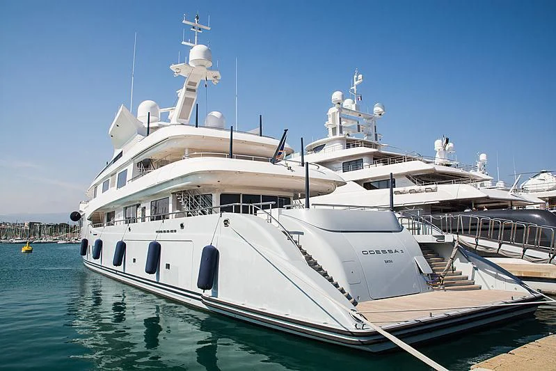 a large white boat aboard ODESSA II Yacht for Sale