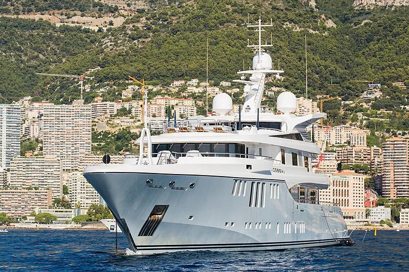 a large white boat in the water aboard ODESSA II Yacht for Sale