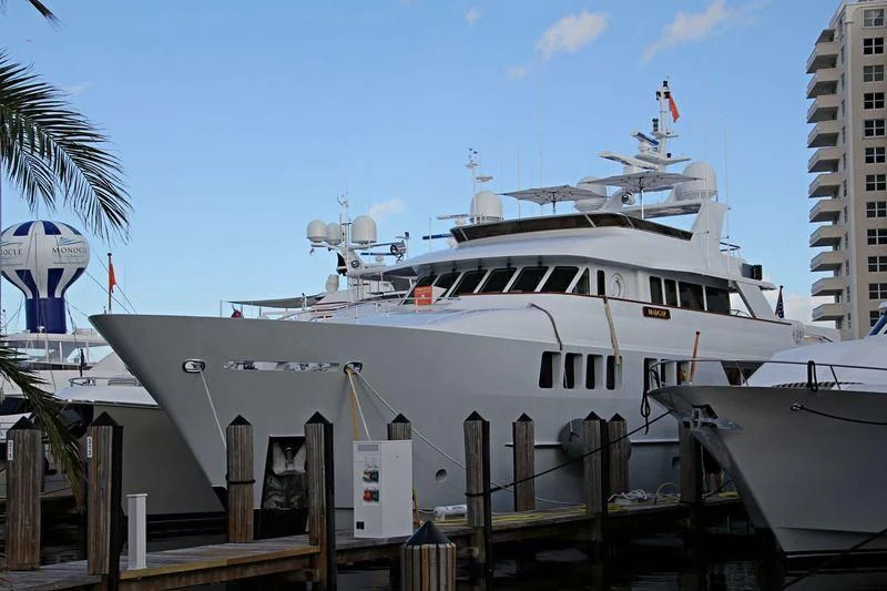 a large white boat docked aboard 14 TO SMILE Yacht for Sale