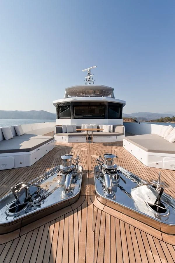 a boat on a deck aboard TUCCINI Yacht for Sale