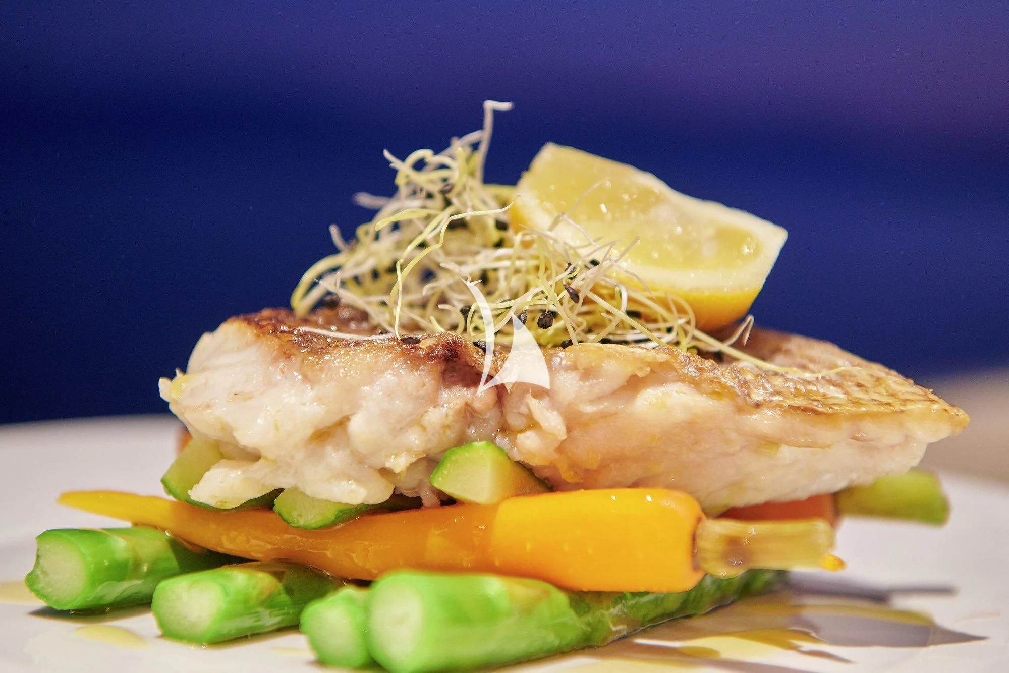 a plate of food aboard APMONIA Yacht for Sale