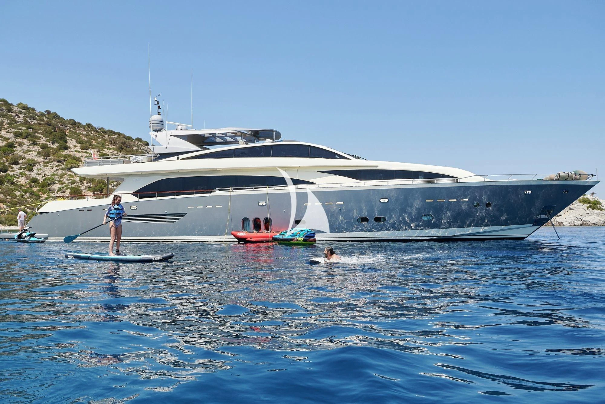 a boat on the water aboard APMONIA Yacht for Sale