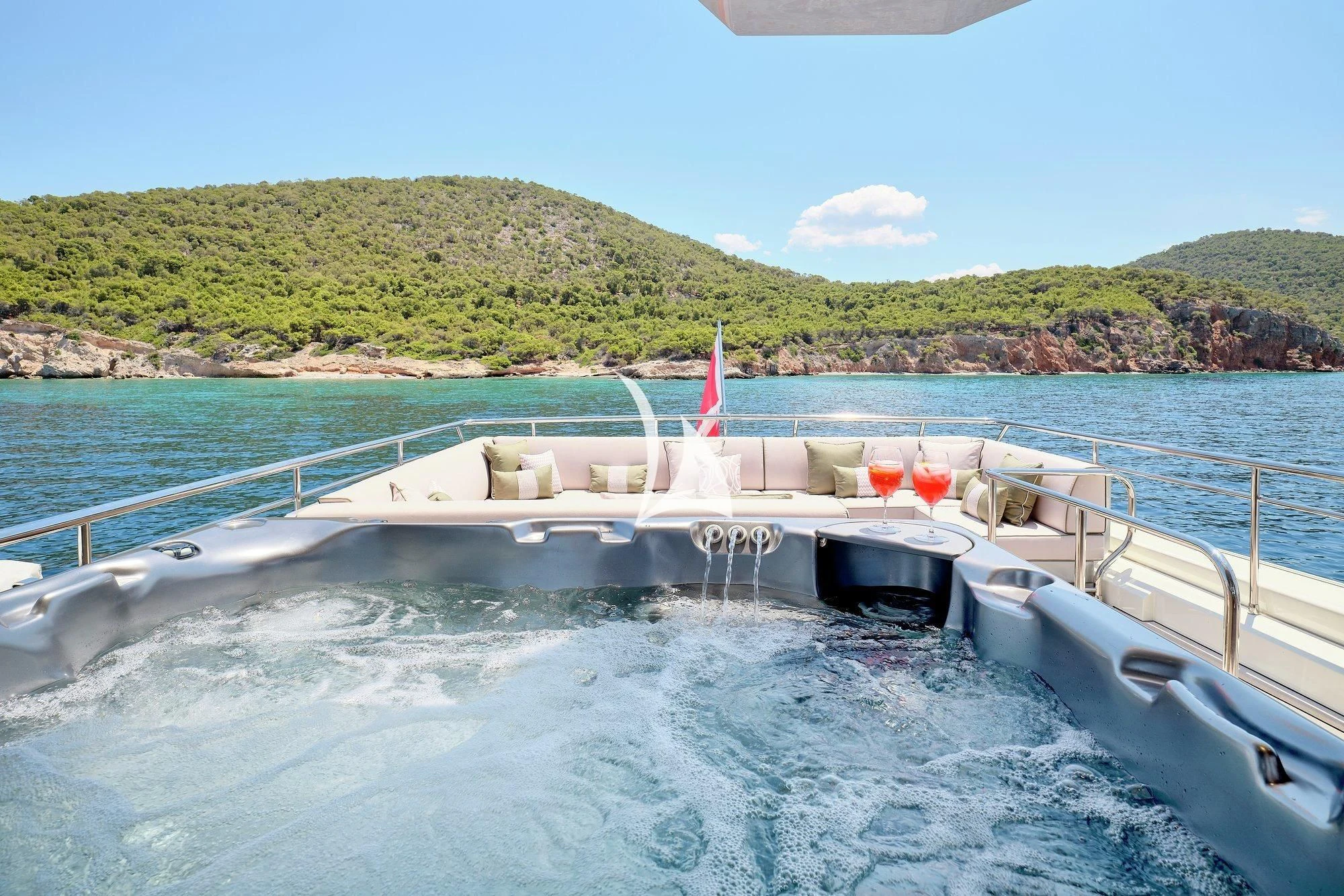 a boat on the water aboard APMONIA Yacht for Sale