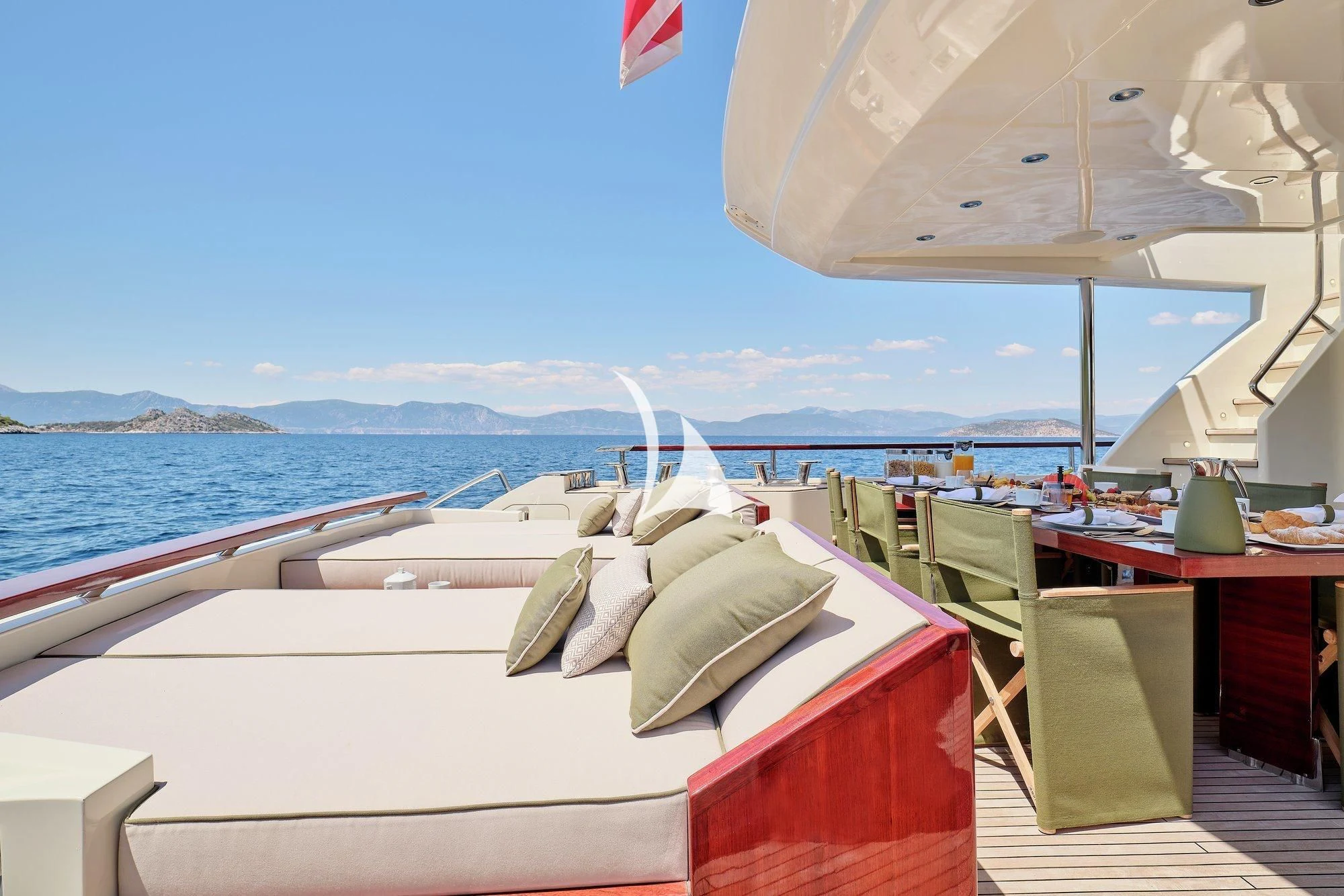 a bed on a boat aboard APMONIA Yacht for Sale