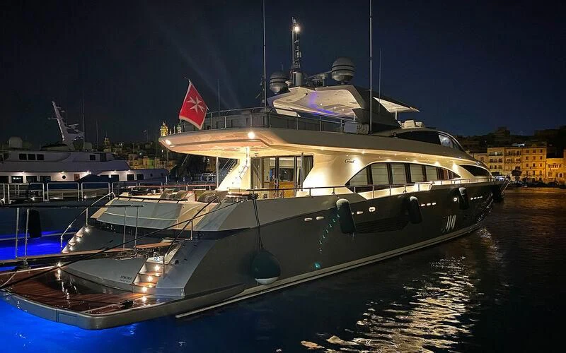 a boat in the water aboard APMONIA Yacht for Sale