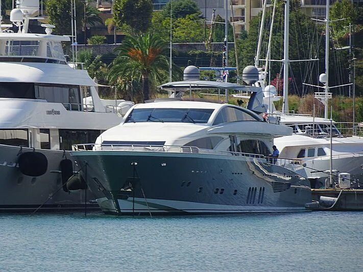 a group of boats docked aboard APMONIA Yacht for Sale