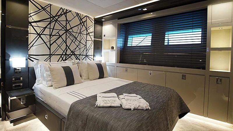 a bed in a room aboard MODUS Yacht for Sale