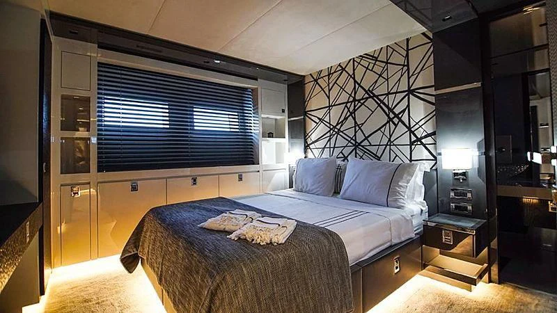 a bed in a room aboard MODUS Yacht for Sale