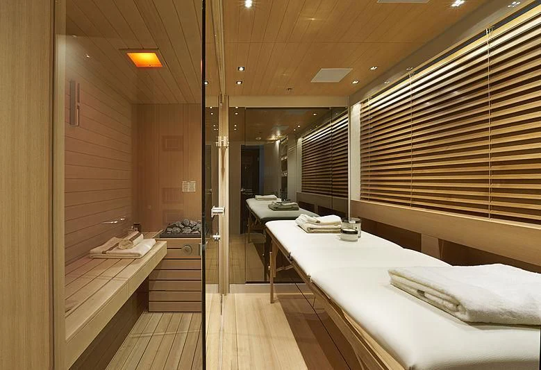 a room with a bed and a desk aboard BELLA ITALIA Yacht for Sale